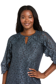 Glitter Lace Cocktail Dress with Ruffle Sleeves