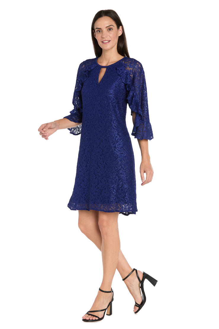 Glitter Lace Cocktail Dress with Ruffle Sleeves