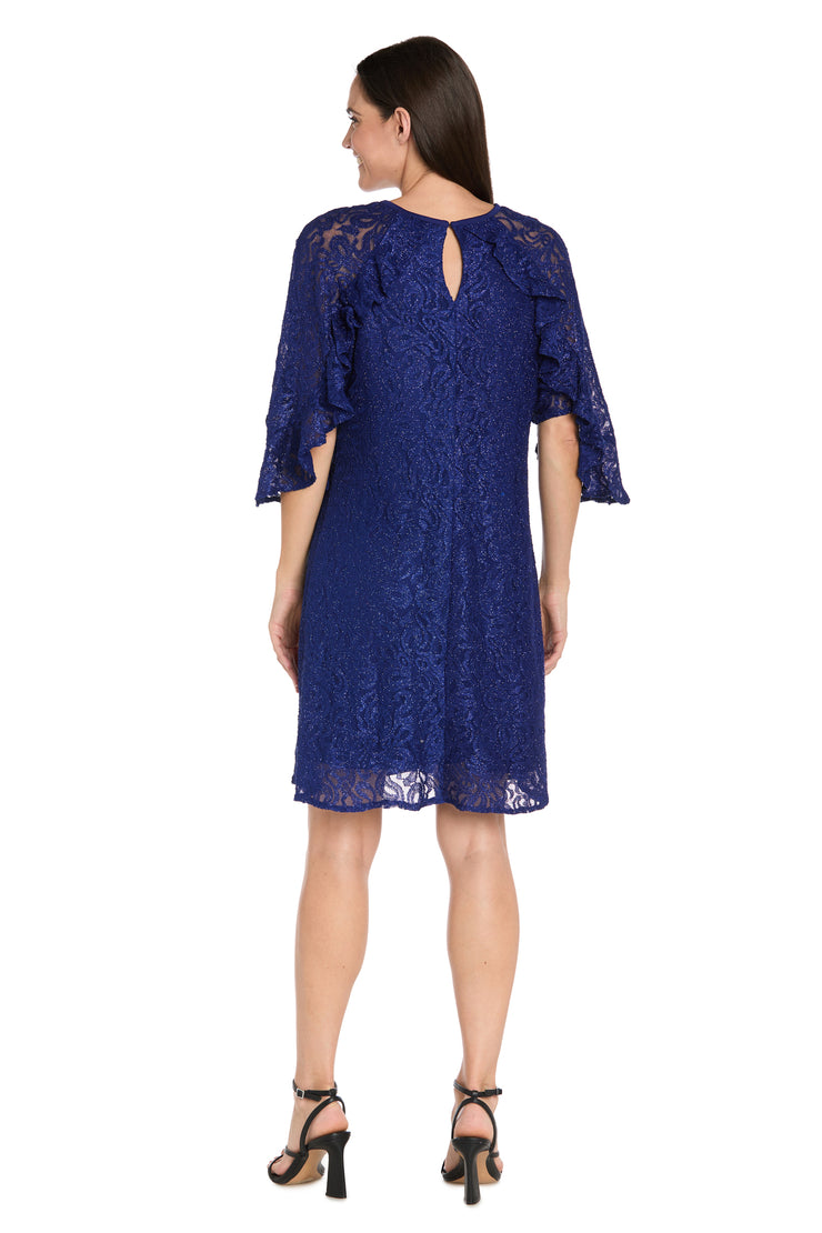 Glitter Lace Cocktail Dress with Ruffle Sleeves