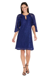 Glitter Lace Cocktail Dress with Ruffle Sleeves