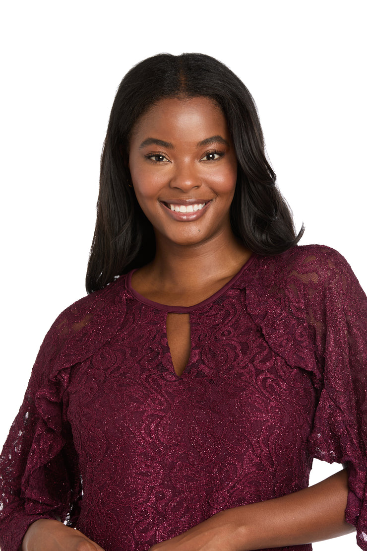 Glitter Lace Cocktail Dress with Ruffle Sleeves