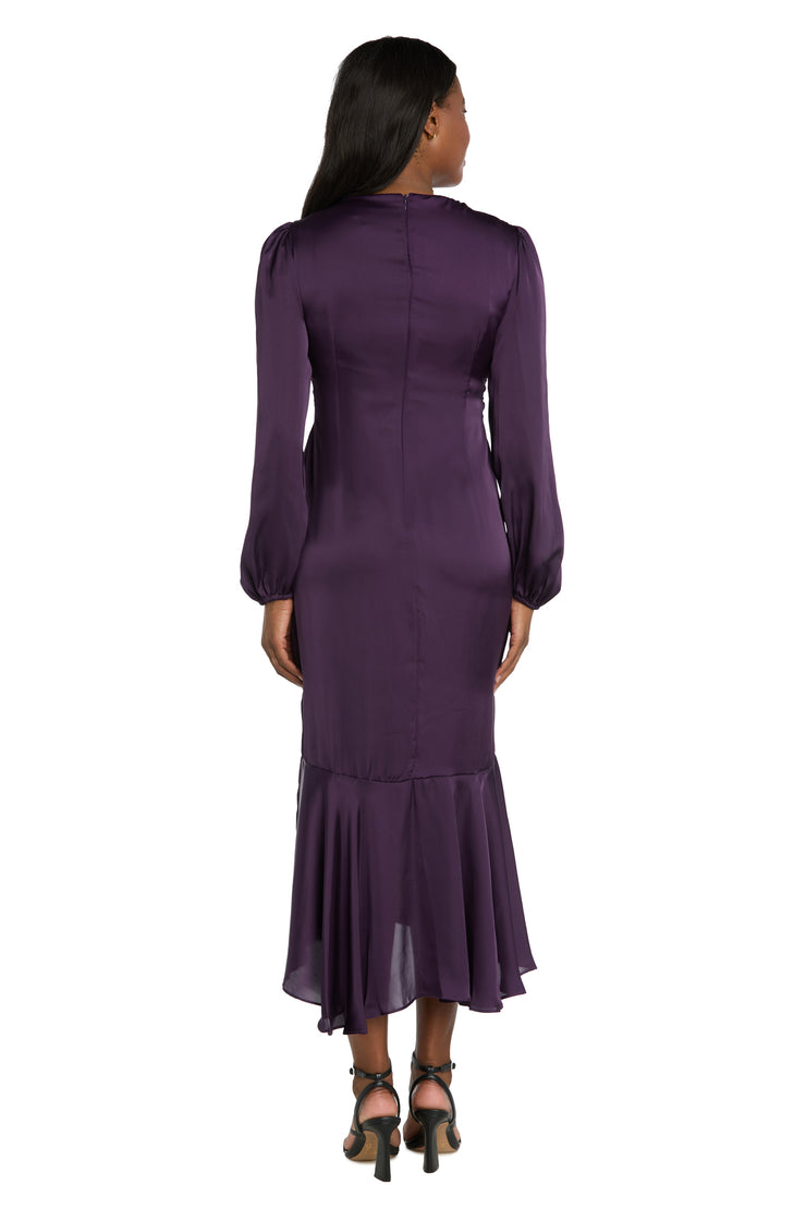 Satin Dress with Bell Sleeves and Rhinestone Buckle Belt