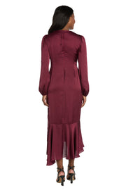 Satin Dress with Bell Sleeves and Rhinestone Buckle Belt