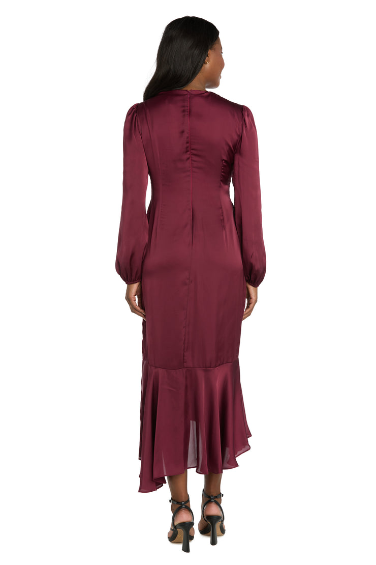 Satin Dress with Bell Sleeves and Rhinestone Buckle Belt