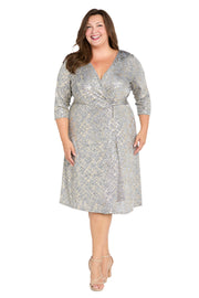 Foil Knit Faux Wrap Dress - Plus