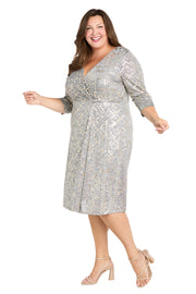 Foil Knit Faux Wrap Dress - Plus