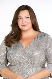 Foil Knit Faux Wrap Dress - Plus