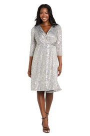 Foil Knit Faux Wrap Dress
