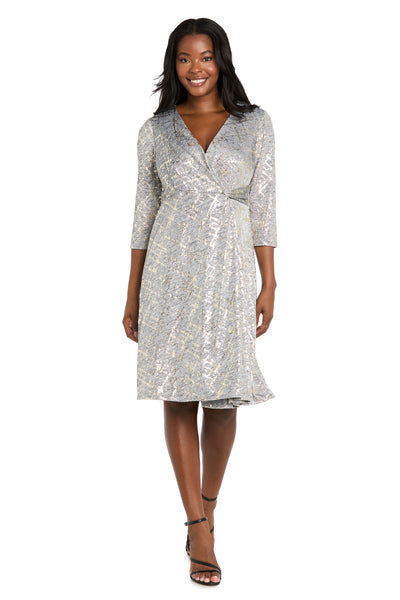 Foil Knit Faux Wrap Dress