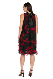Embroidered Flocked Tulle Swing Dress with Satin Collar