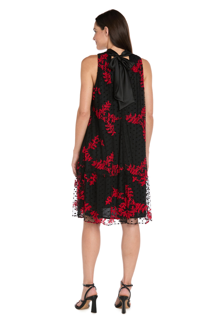 Embroidered Flocked Tulle Swing Dress with Satin Collar