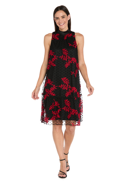 Embroidered Flocked Tulle Swing Dress with Satin Collar