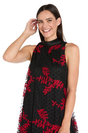 Embroidered Flocked Tulle Swing Dress with Satin Collar