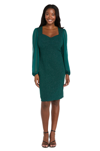 Glitter Knit Sheath Dress with Chiffon Sleeves & Pleated Bust - Petite
