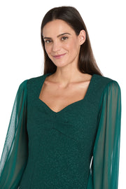 Glitter Knit Sheath Dress with Chiffon Sleeves & Pleated Bust - Petite