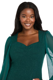 Glitter Knit Sheath Dress with Chiffon Sleeves & Pleated Bust - Petite