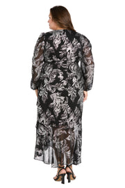 Foil Chiffon Wrap Dress with Rhinestone Buckle - Plus
