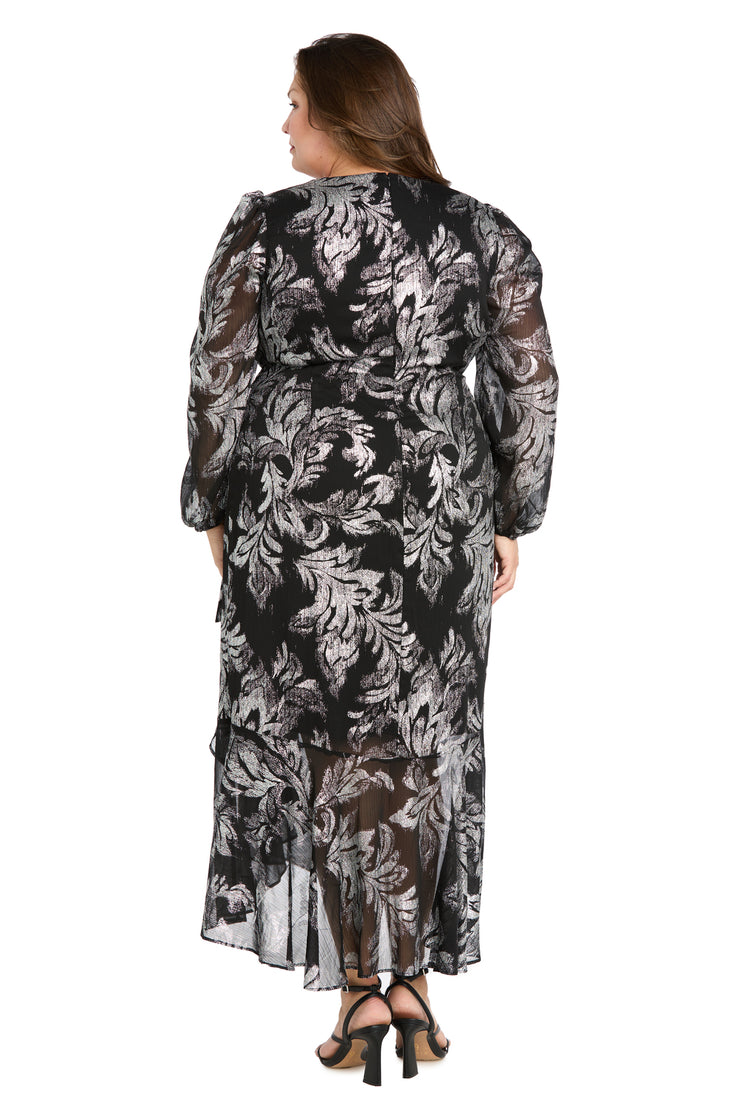 Foil Chiffon Wrap Dress with Rhinestone Buckle - Plus