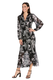 Foil Chiffon Wrap Dress with Rhinestone Buckle