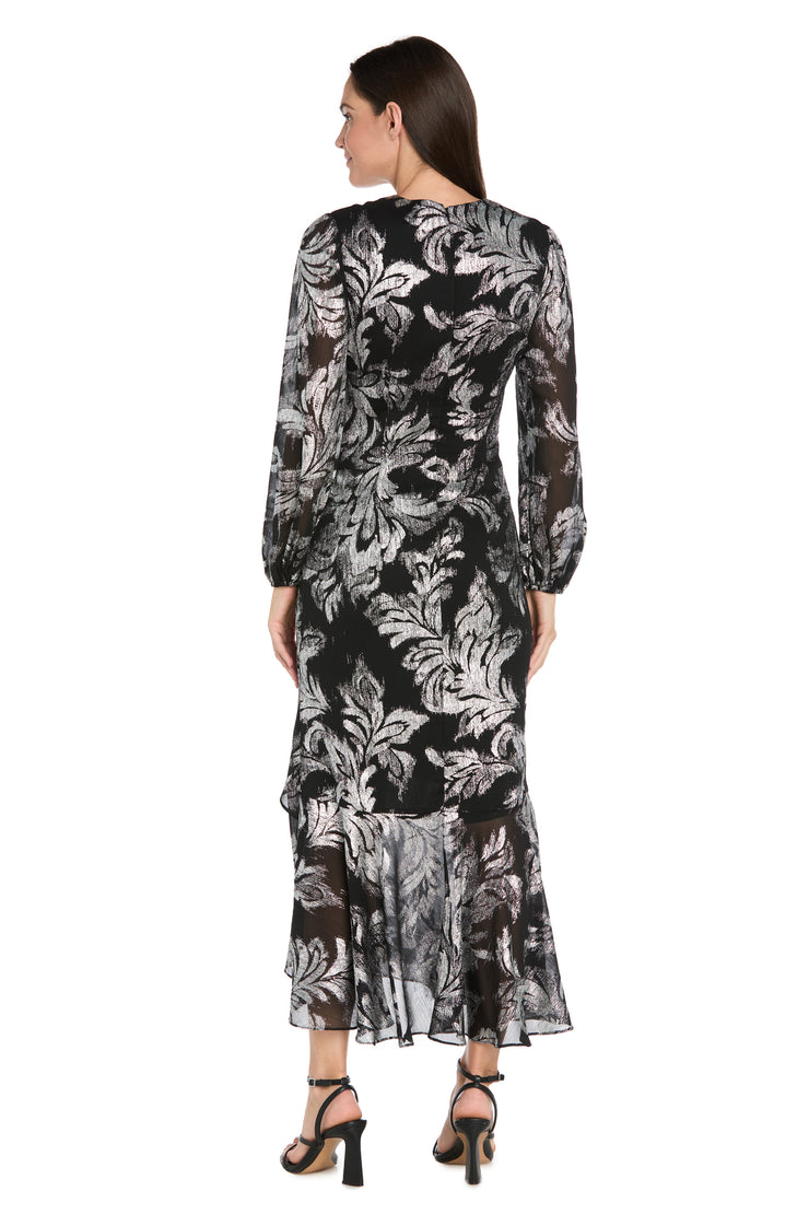Foil Chiffon Wrap Dress with Rhinestone Buckle