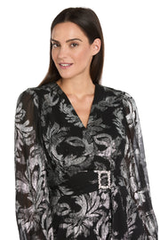 Foil Chiffon Wrap Dress with Rhinestone Buckle