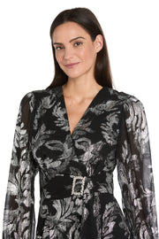 Foil Chiffon Wrap Dress with Rhinestone Buckle