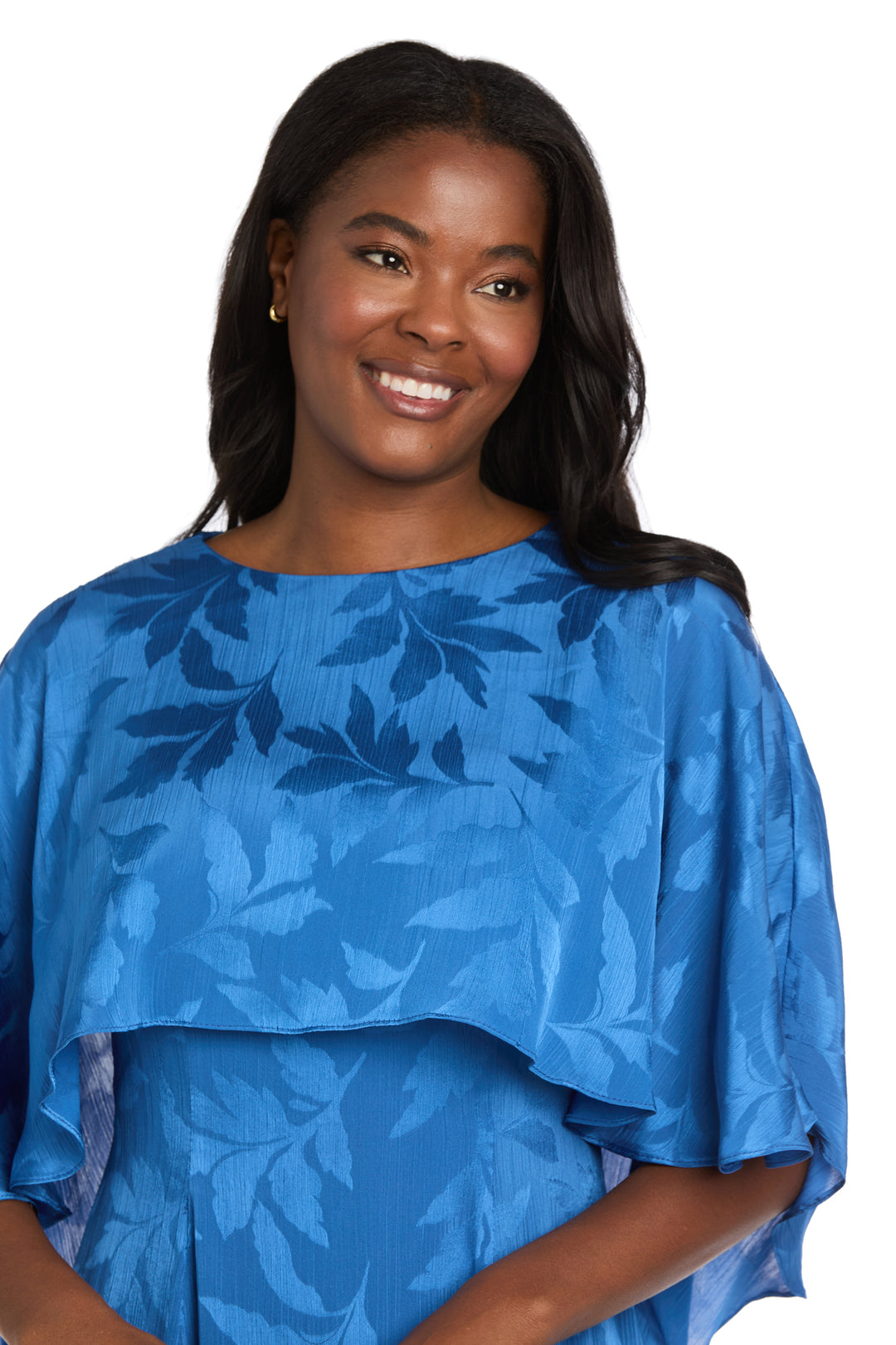 Blue Jacquard Cape Overlay Midi Dress – R&M Richards