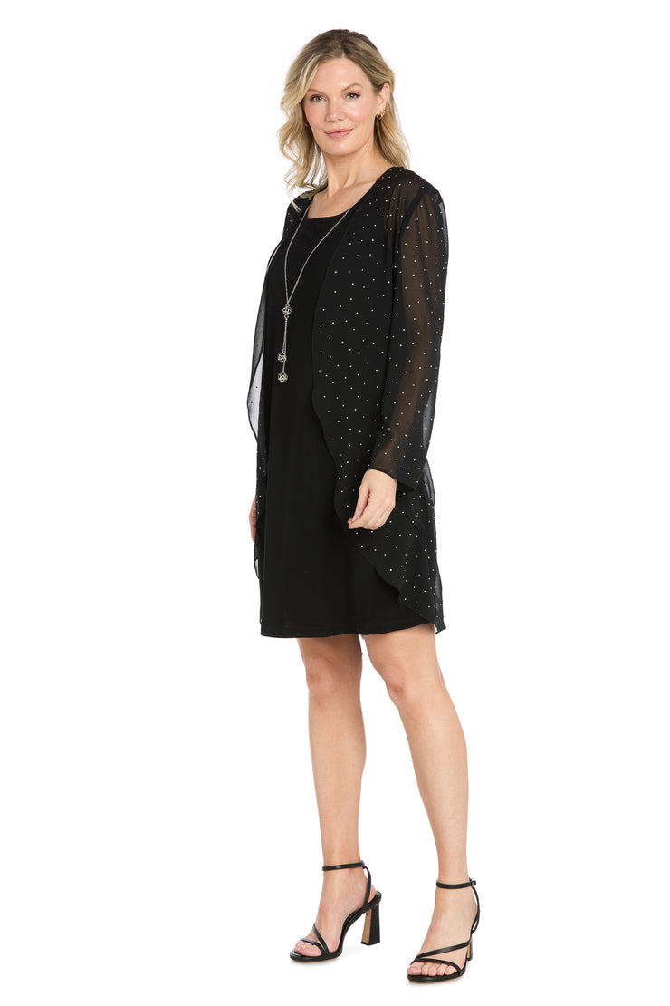 R & M Richards Women's Jacket Dress with Rhinestone Detail, Black, Petite S
