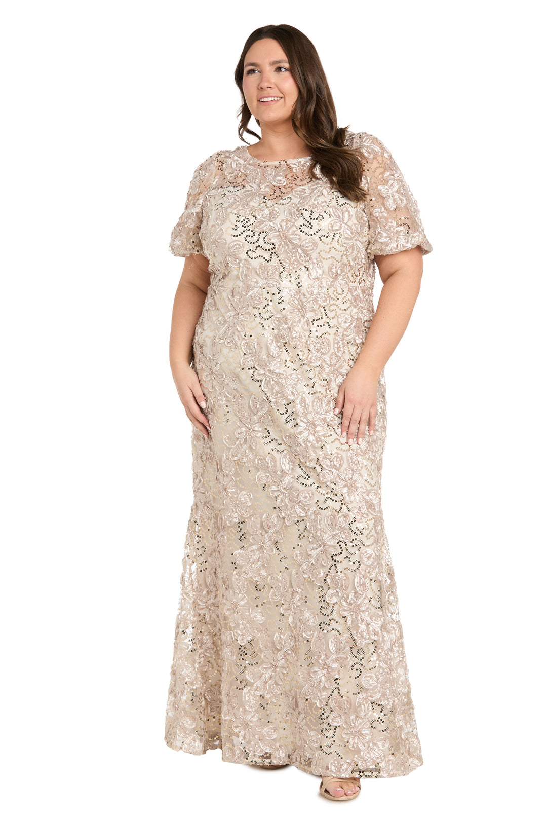 r&m richards champagne dress R & M Women's Plus Sizez Sequin Lace Long Dress, Champagne, 14 W WH2023 color:Black Floral Beach Mommy And Me length gown is the