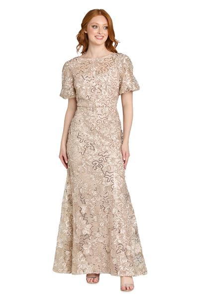 Sequin Lace Puff Sleeve Gown