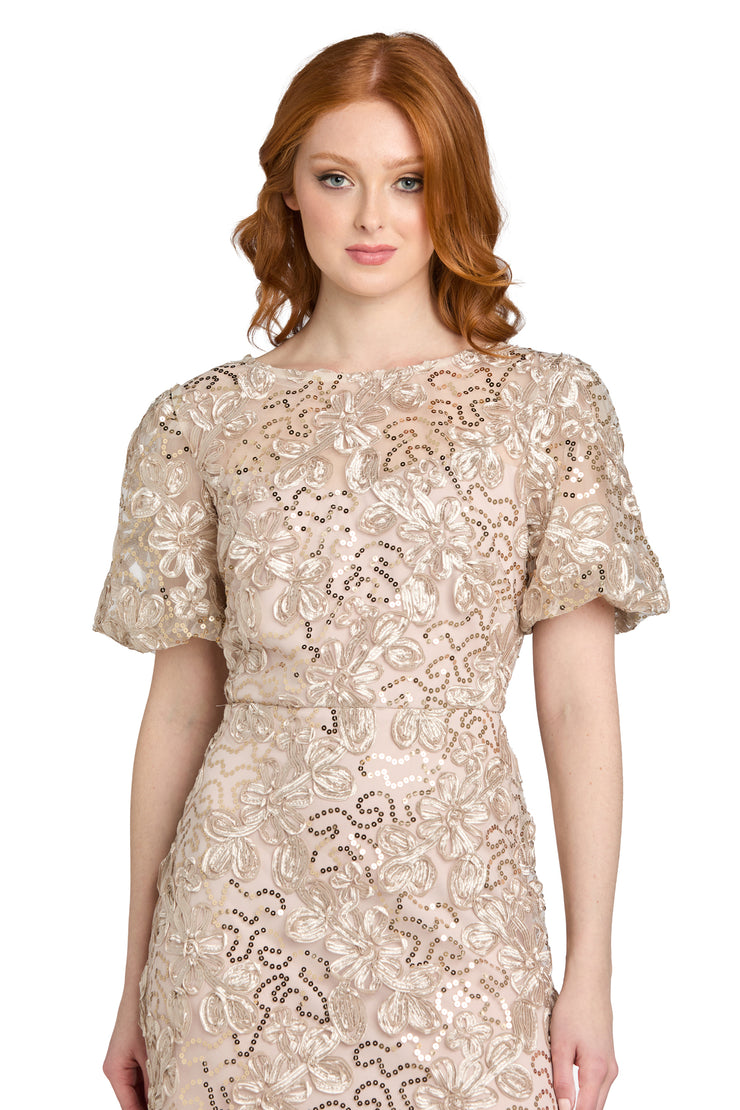 Sequin Lace Puff Sleeve Gown