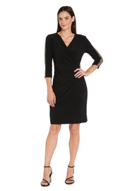 Rhinestone Mesh Sleeve Wrap Dress - Petite