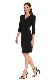 Rhinestone Mesh Sleeve Wrap Dress - Petite