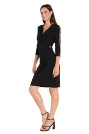 Rhinestone Mesh Sleeve Wrap Dress - Petite