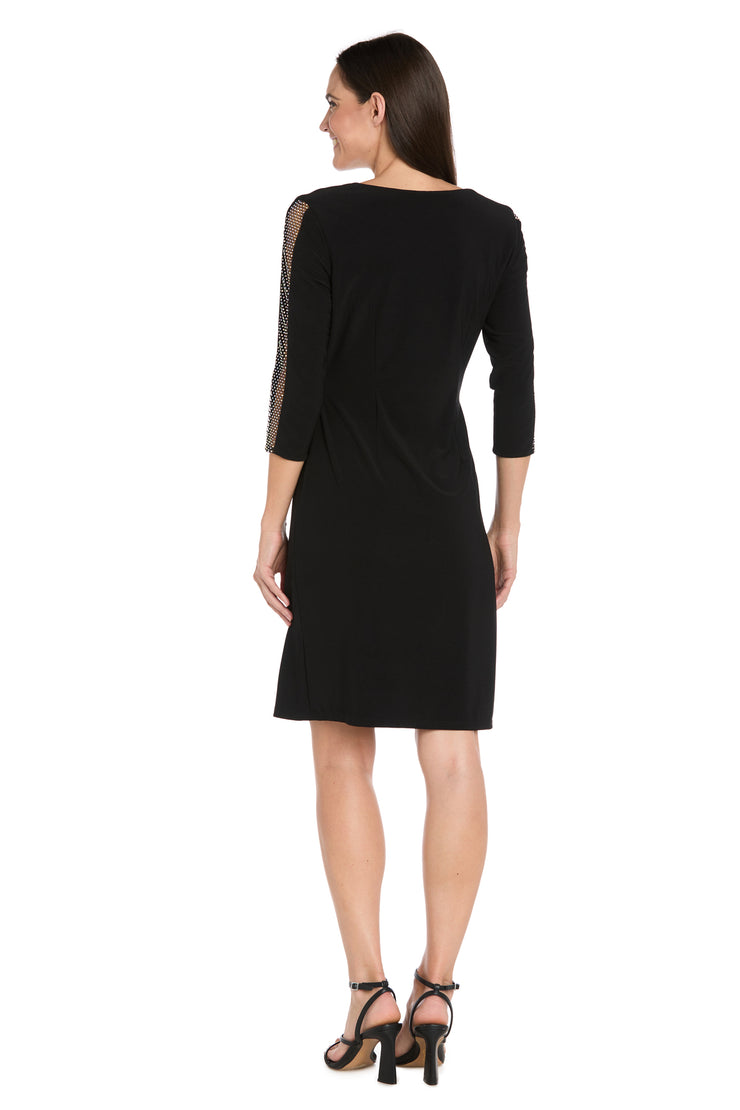 Rhinestone Mesh Sleeve Wrap Dress - Petite