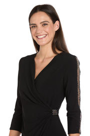 Rhinestone Mesh Sleeve Wrap Dress - Petite