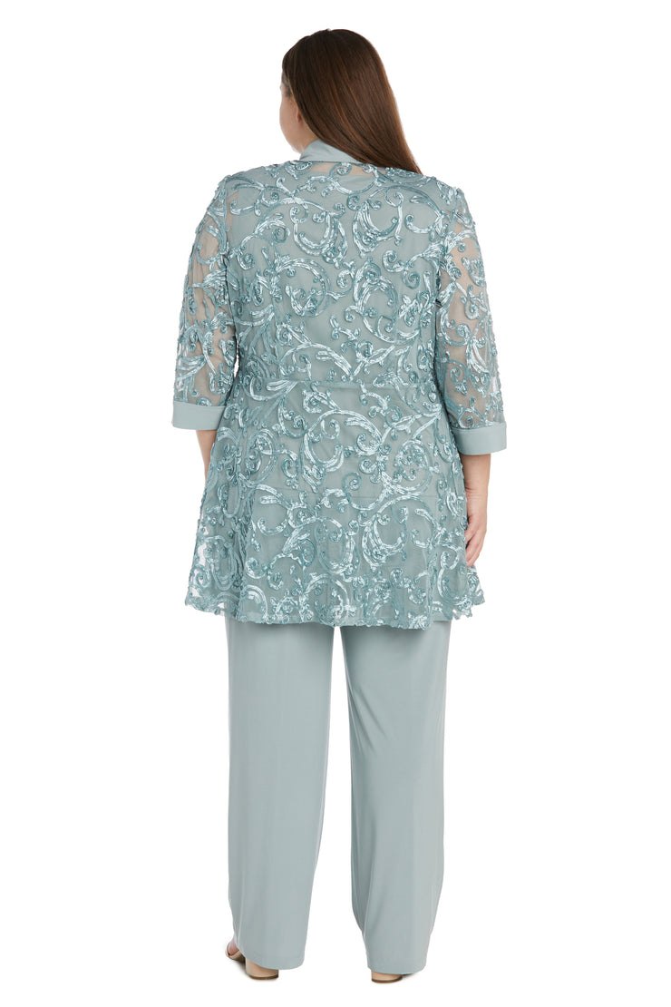 Two-Piece Soutache Jacket and Tank Pantsuit with Necklace - Plus