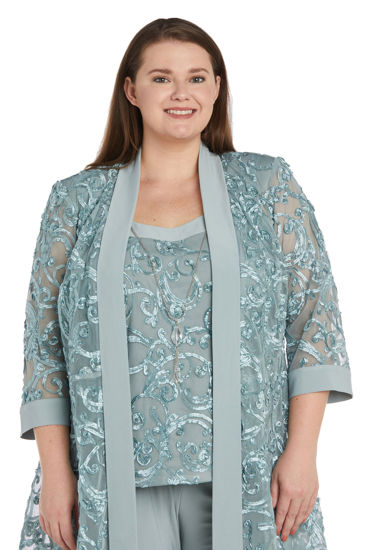 Two-Piece Soutache Jacket and Tank Pantsuit with Necklace - Plus