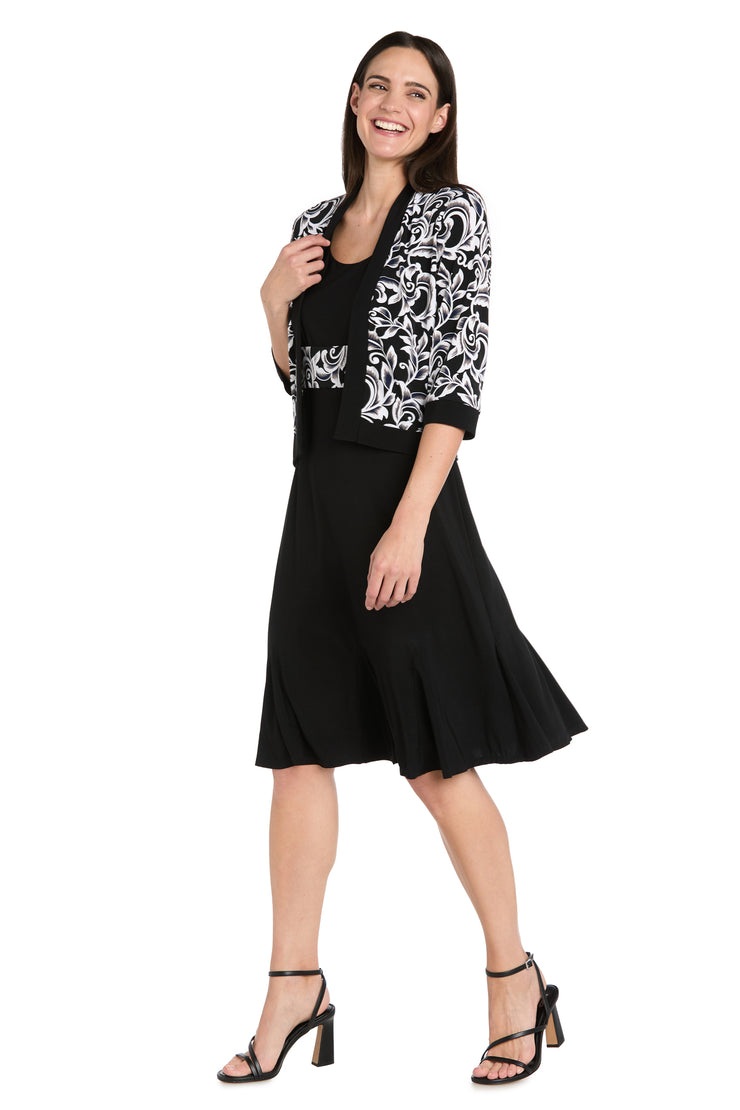 Printed Cropped Jacket & Solid ITY Swing Dress - Petite