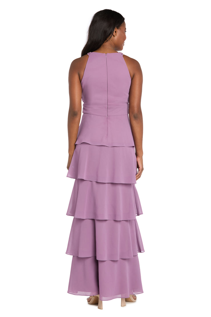 R & M Richards Women's Halter Beaded Tiered Dress, 6