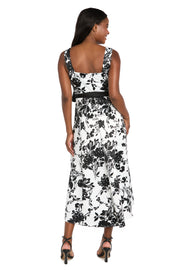 Black & White Printed Lamour High-Low Wrap Dress with Satin Sash
