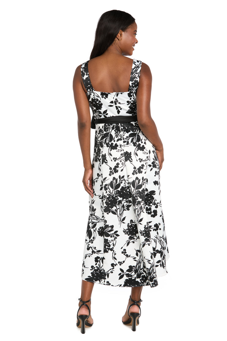Black & White Printed Lamour High-Low Wrap Dress with Satin Sash