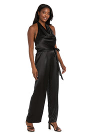 Cowl Neck Halter Matte Satin Jumpsuit