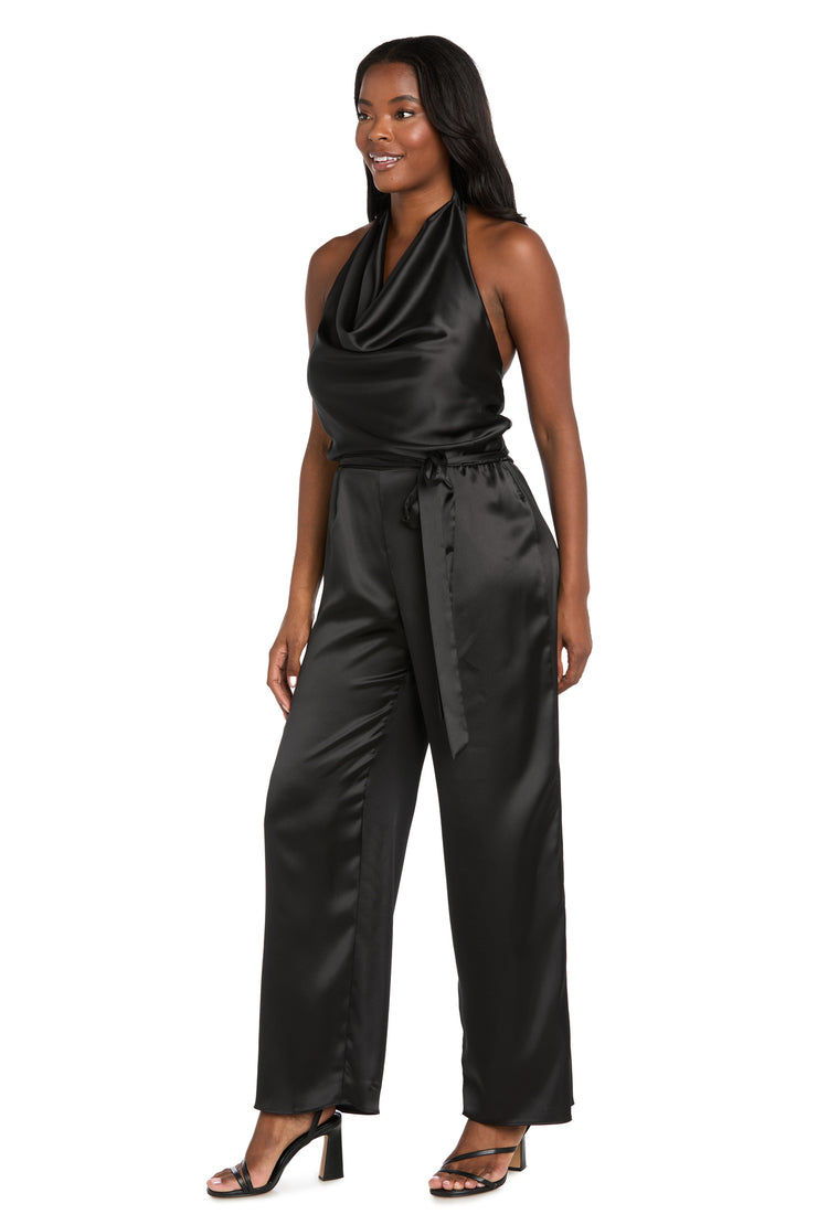 Cowl Neck Halter Matte Satin Jumpsuit