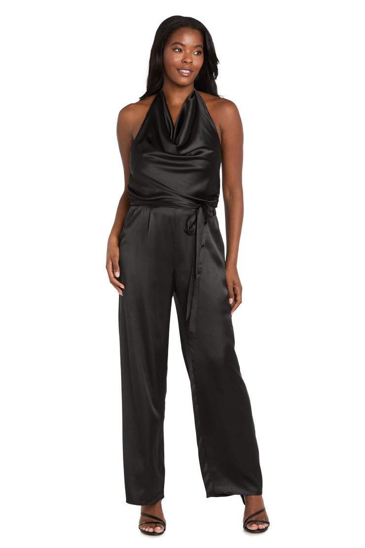 Cowl Neck Halter Matte Satin Jumpsuit