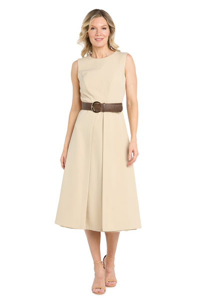 Classic Belted Midi A-Line Dress  R&M Richards