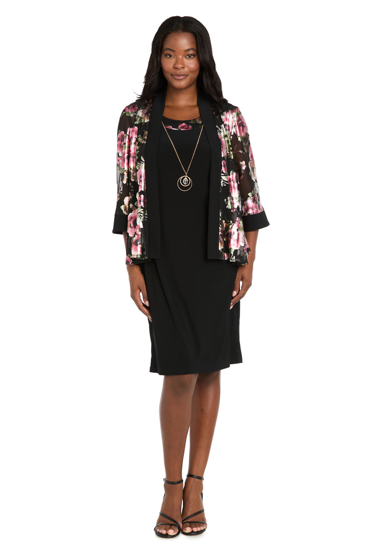 Two-Piece Black Dress & Floral Jacket Set