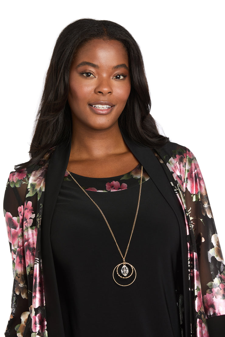 Two-Piece Black Dress & Floral Jacket Set