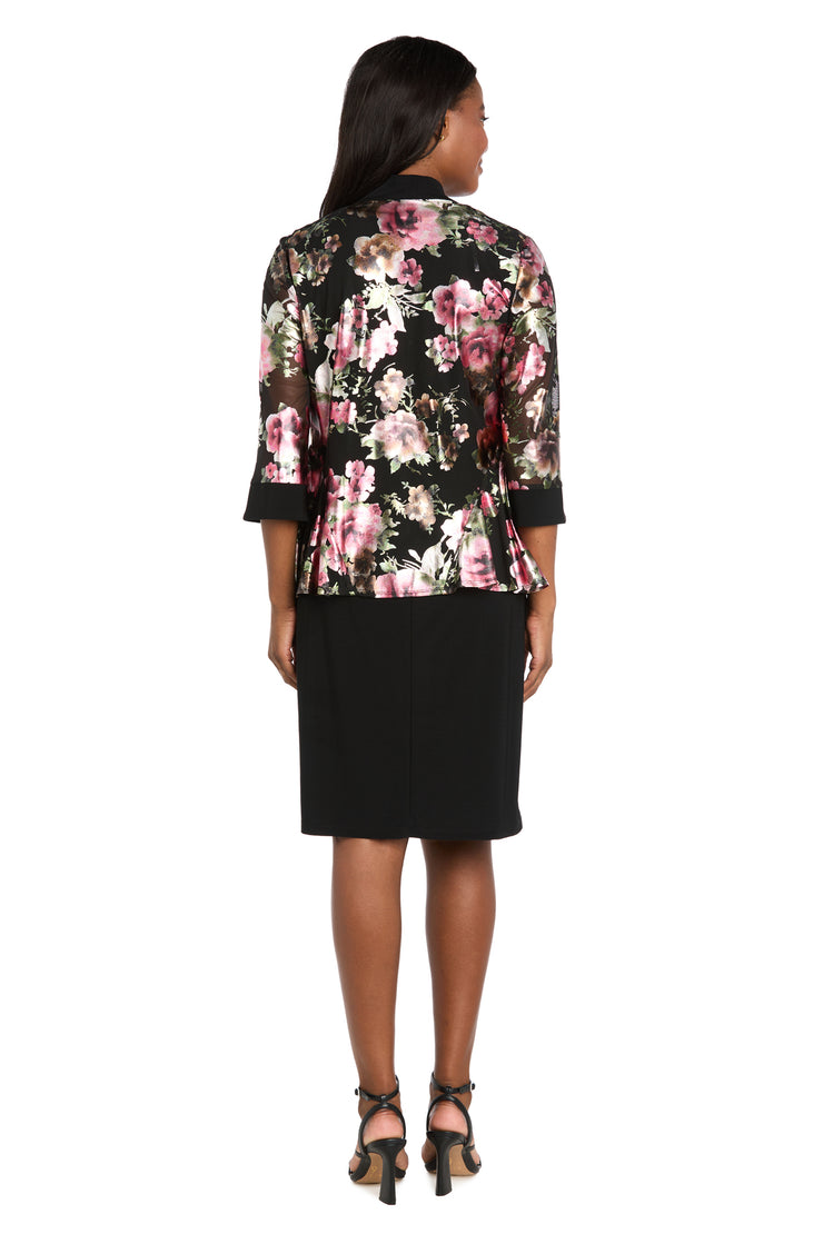 Two-Piece Black Dress & Floral Jacket Set