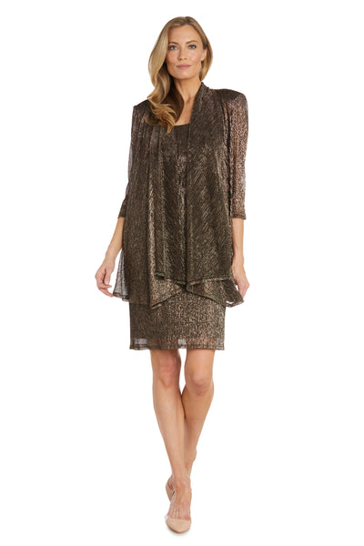 Metallic Sleeveless Dress with Matching Draped Cardigan